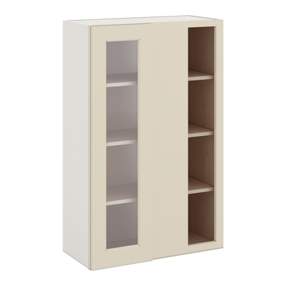 Blind Corner Manhattan Cream Shaker 1-1/4" Overlay Glass Ready Wall Cabinet (left or right) 27" Wide by 30", 36" or 42" Tall