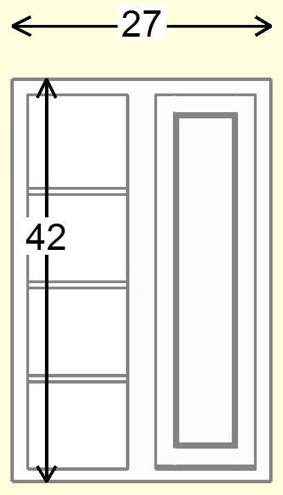 Custom Oak Blind Corner Wall Inset Cabinet 27" Wide by 9", 12" 15", 18", 21", 24", 27", 30", 33", 36", 39  and 42" Tall
