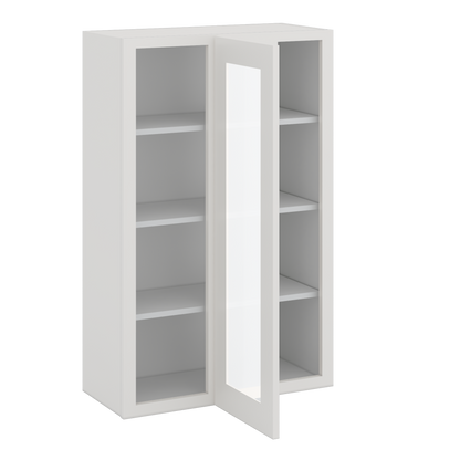 Blind Corner 2WS White Shaker 1-1/4" Overlay Glass Ready Wall Cabinet (left or right) 27" Wide by 30", 36" or 42" Tall