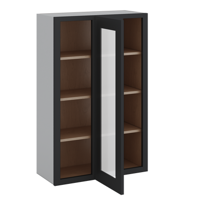 Blind Corner 15HNS Hermosa Noir Black Shaker 1-1/4" Overlay Glass Ready Wall Cabinet (left or right) 27" Wide by 30", 36" or 42" Tall