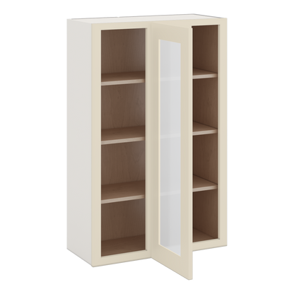 Blind Corner Manhattan Cream Shaker 1-1/4" Overlay Glass Ready Wall Cabinet (left or right) 27" Wide by 30", 36" or 42" Tall