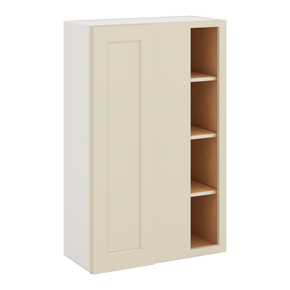 Blind Corner Manhattan Cream Shaker 1-1/4" Overlay Wall Cabinet (left or right) 27" Wide by 30", 36" or 42" Tall