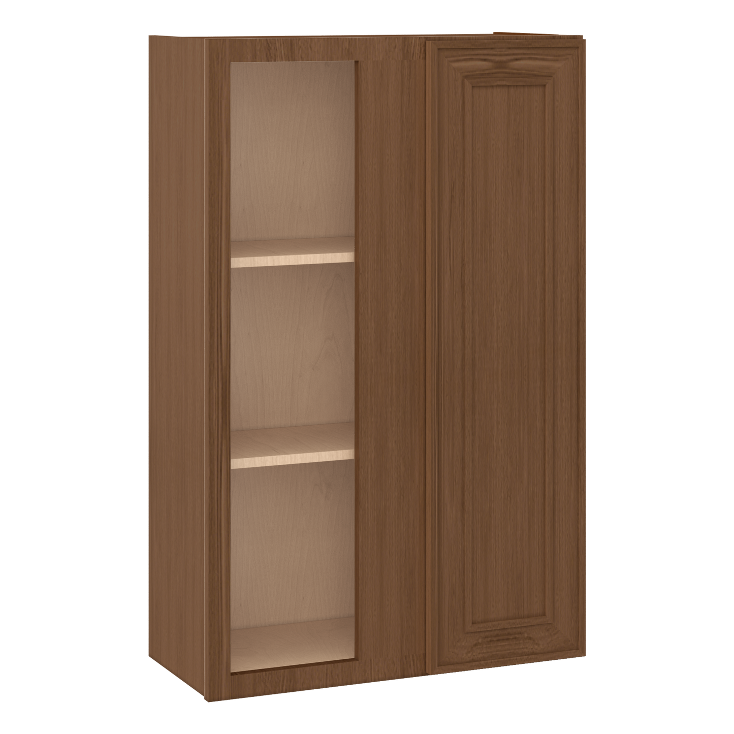 Blind Corner 27" Wide by 30", 36" & 42" Tall Mocha Elegant Oak Craftsman Shaker 1-1/4" Overlay Wall Cabinet