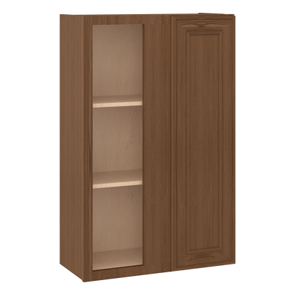 Blind Corner 27" Wide by 30", 36" & 42" Tall Mocha Elegant Oak Craftsman Shaker 1-1/4" Overlay Wall Cabinet