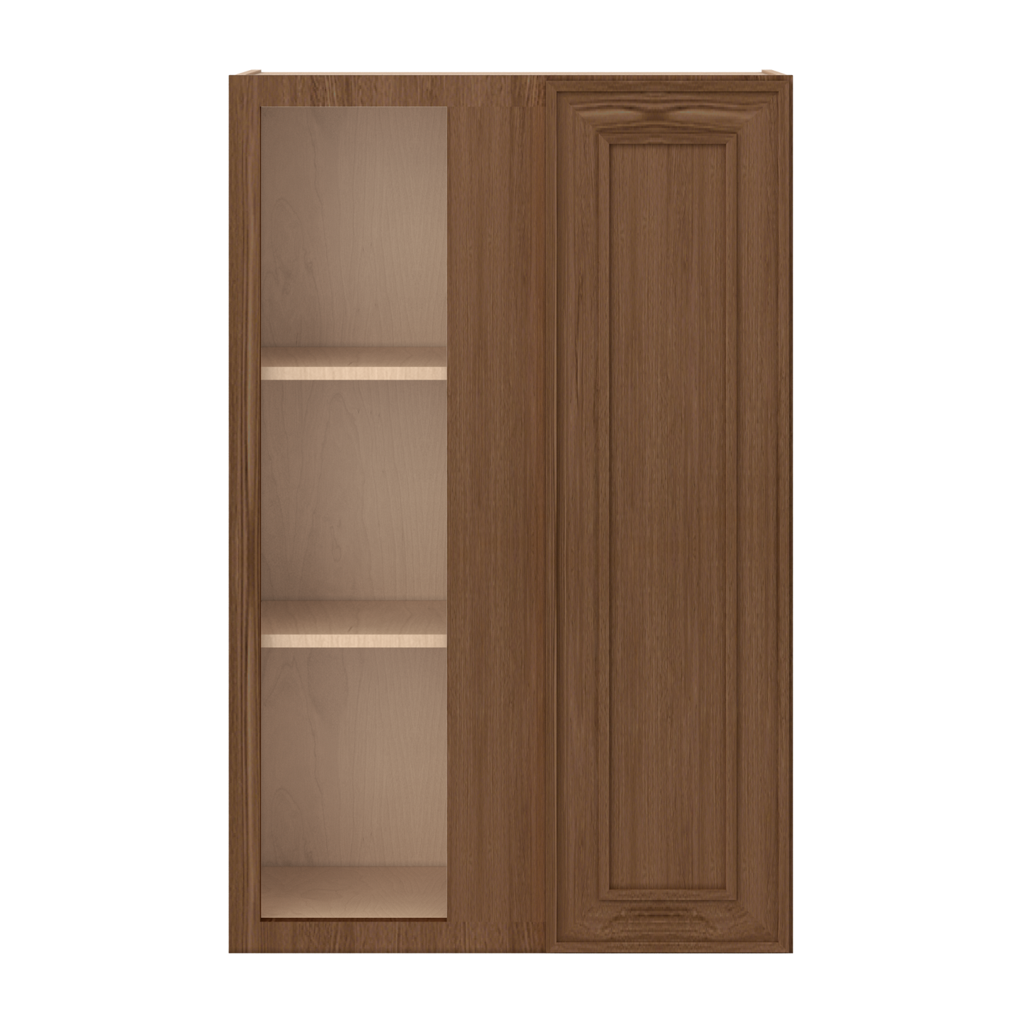 Blind Corner 27" Wide by 30", 36" & 42" Tall Mocha Elegant Oak Craftsman Shaker 1-1/4" Overlay Wall Cabinet