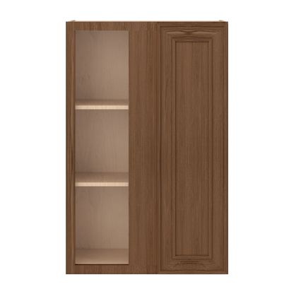 Blind Corner 27" Wide by 30", 36" & 42" Tall Elegant Craftsman Mocha Shaker 1-1/4" Overlay Wall Cabinet