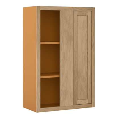 Custom Oak Blind Corner Wall Inset Cabinet 27" Wide by 9", 12" 15", 18", 21", 24", 27", 30", 33", 36", 39  and 42" Tall