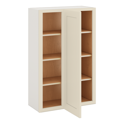 Blind Corner Manhattan Cream Shaker 1-1/4" Overlay Wall Cabinet (left or right) 27" Wide by 30", 36" or 42" Tall