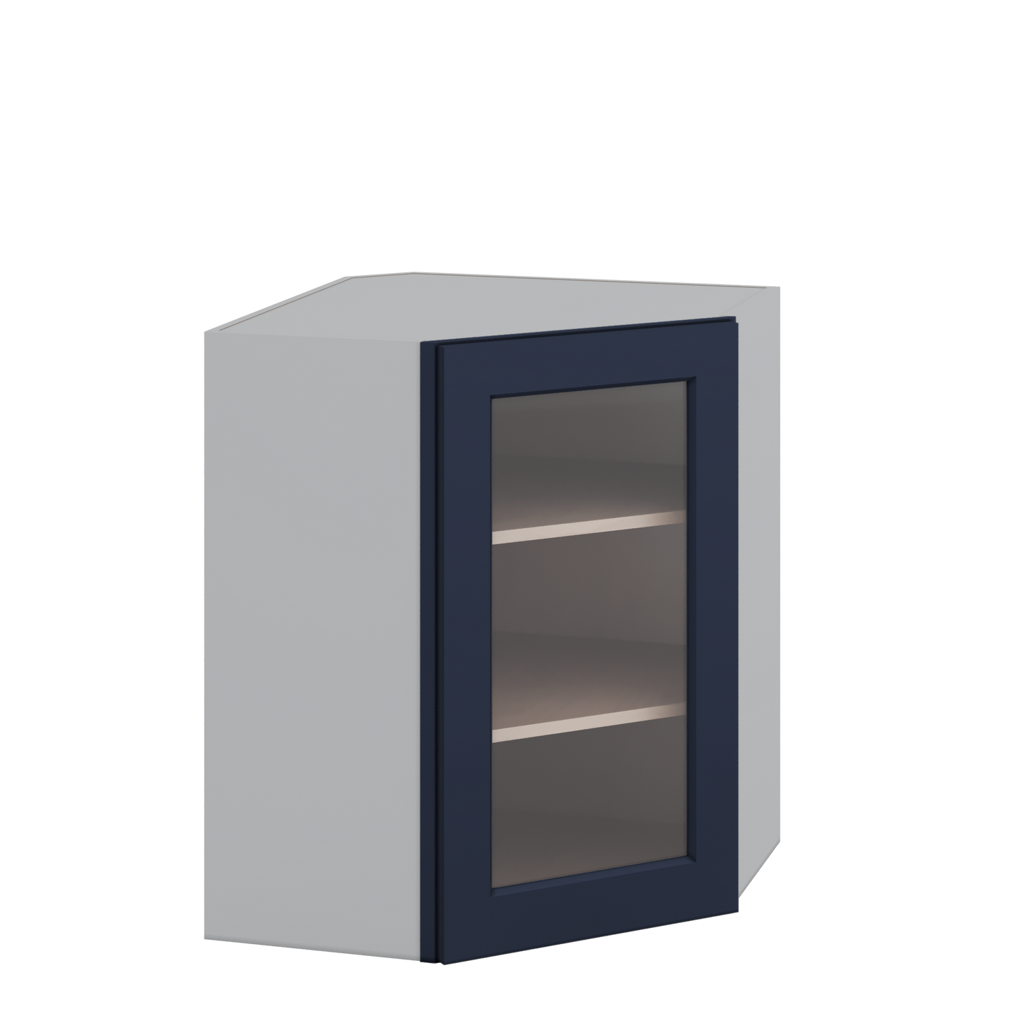 Diagonal Corner NB29 Naval Blue Shaker 1-1/4" Overlay Glass ready Wall Cabinet 24" Wide by 30", 36" & 42" Tall