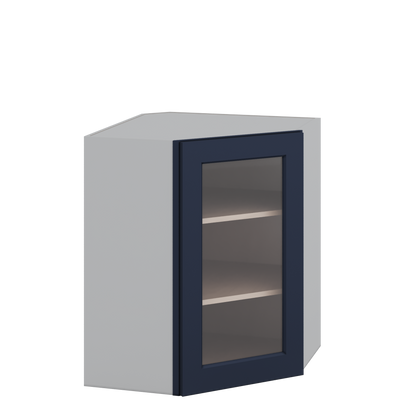 Diagonal Corner NB29 Naval Blue Shaker 1-1/4" Overlay Glass ready Wall Cabinet 24" Wide by 30", 36" & 42" Tall