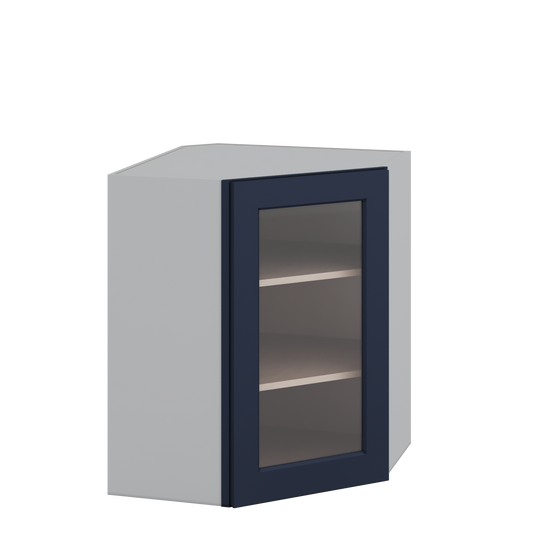 Diagonal Corner NB29 Naval Blue Shaker 1-1/4" Overlay Glass ready Wall Cabinet 24" Wide by 30", 36" & 42" Tall