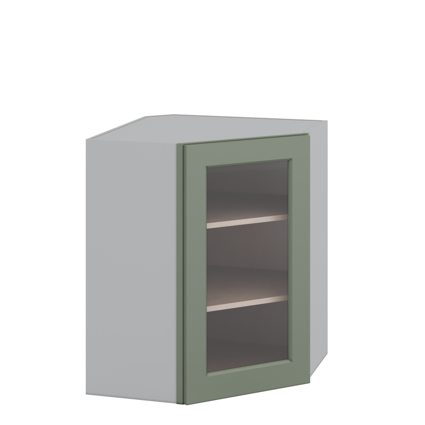 Diagonal Corner Green Shaker 1-1/4" Overlay Glass Ready Wall Cabinet 24" Wide by 30", 36" & 42" Tall