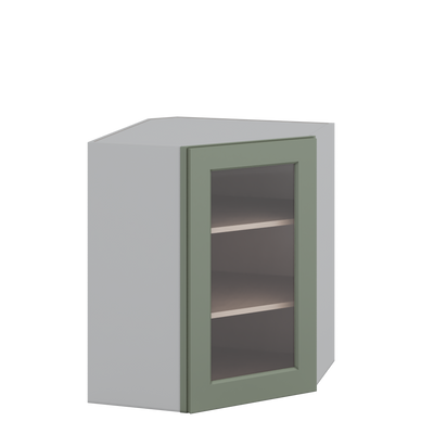 Diagonal Corner Green Shaker 1-1/4" Overlay Glass Ready Wall Cabinet 24" Wide by 30", 36" & 42" Tall