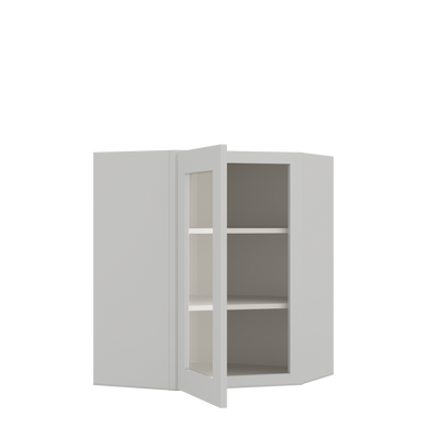 24" Width | 30", 36", and 42" Height | Wall Corner Glass Door Matching Interior | RTA Unassembled |  Premium White Full Overlay