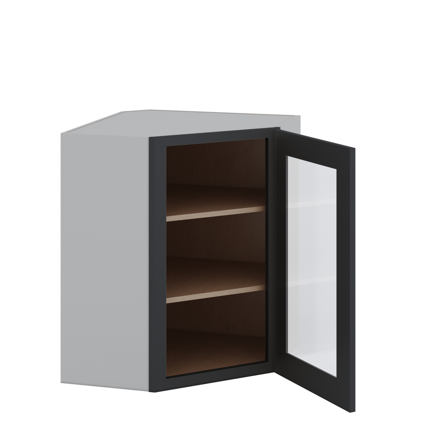 Diagonal Corner 15HNS Hermosa Noir Black Shaker 1-1/4" Overlay Glass Ready Wall Cabinet 24" Wide by 30", 36" & 42" Tall