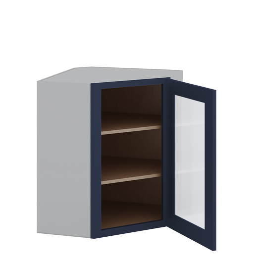 Diagonal Corner NB29 Naval Blue Shaker 1-1/4" Overlay Glass ready Wall Cabinet 24" Wide by 30", 36" & 42" Tall