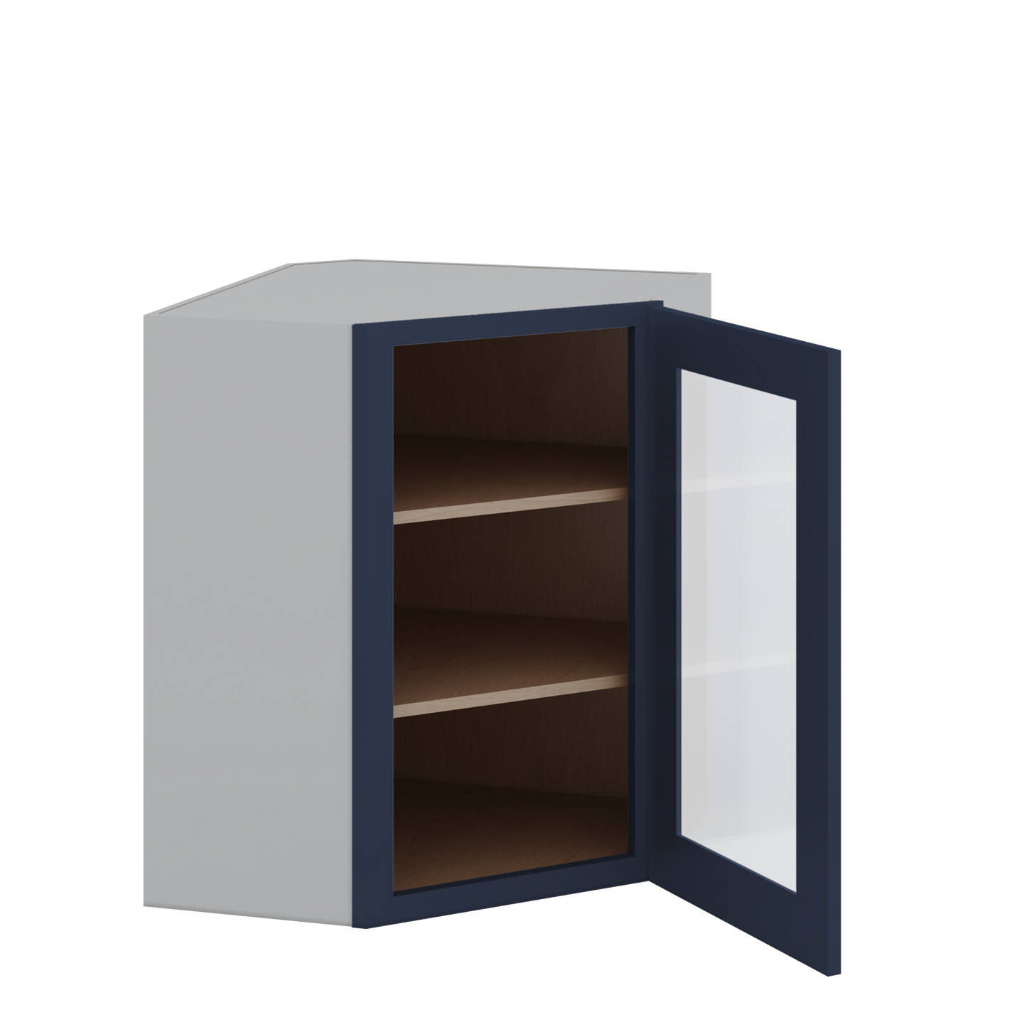 Diagonal Corner NB29 Naval Blue Shaker 1-1/4" Overlay Glass ready Wall Cabinet 24" Wide by 30", 36" & 42" Tall