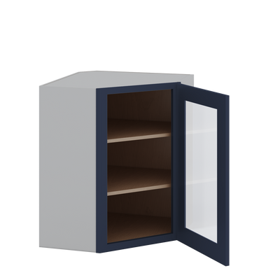 Diagonal Corner 29NB Naval Blue Shaker 1-1/4" Overlay Glass ready Wall Cabinet 24" Wide by 30", 36" & 42" Tall