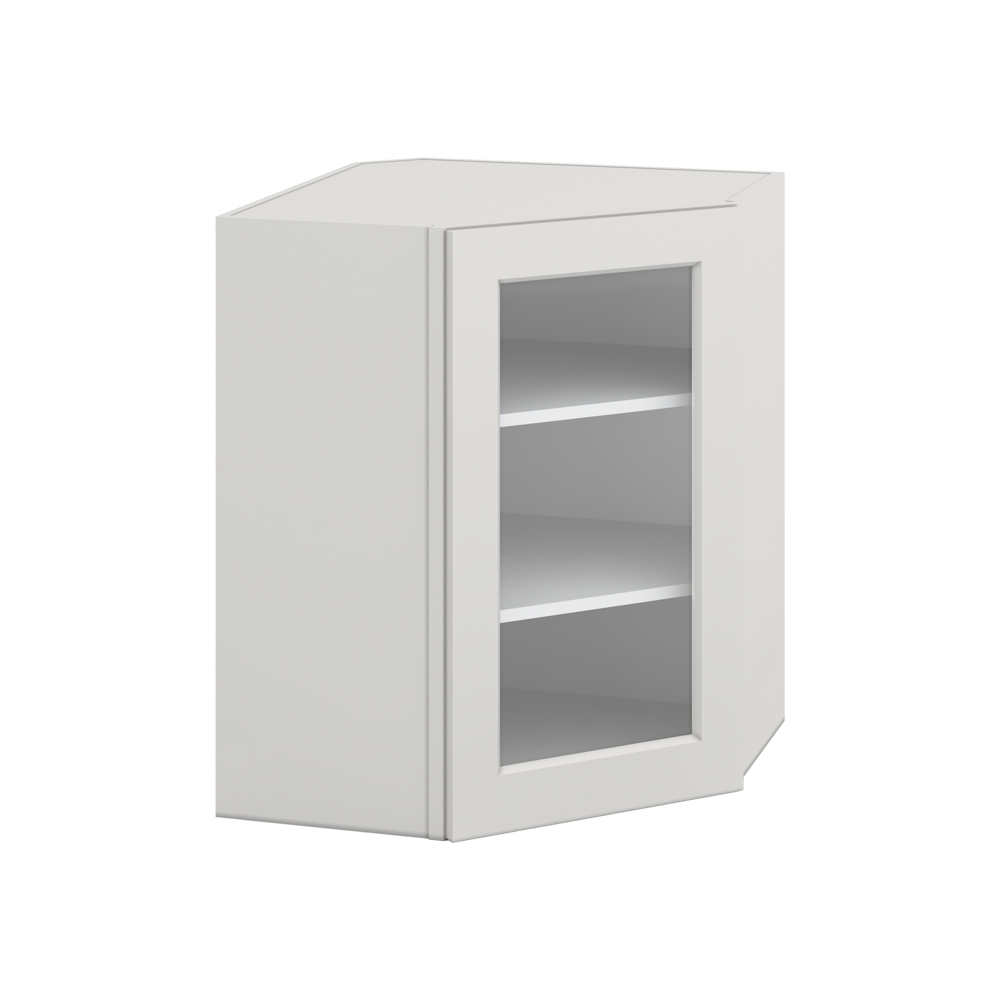 Diagonal Corner 2WS White Shaker 1-1/4" Overlay Glass Ready Wall Cabinet 24" Wide by 30", 36" & 42" Tall