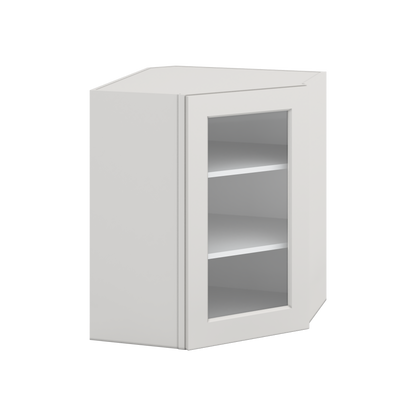 Diagonal Corner 2WS White Shaker 1-1/4" Overlay Glass Ready Wall Cabinet 24" Wide by 30", 36" & 42" Tall