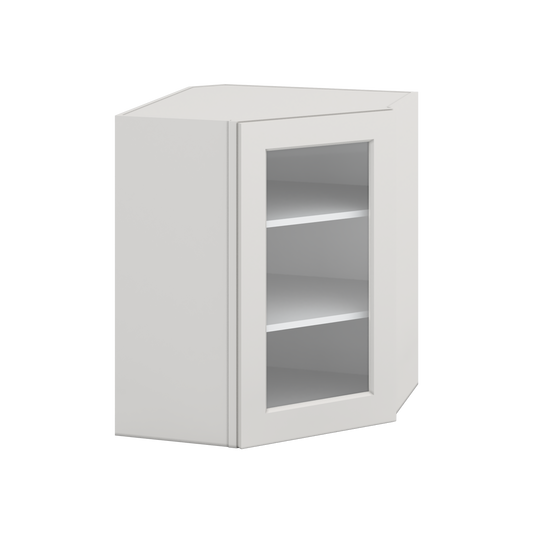 Diagonal Corner 2WS White Shaker 1-1/4" Overlay Glass Ready Wall Cabinet 24" Wide by 30", 36" & 42" Tall