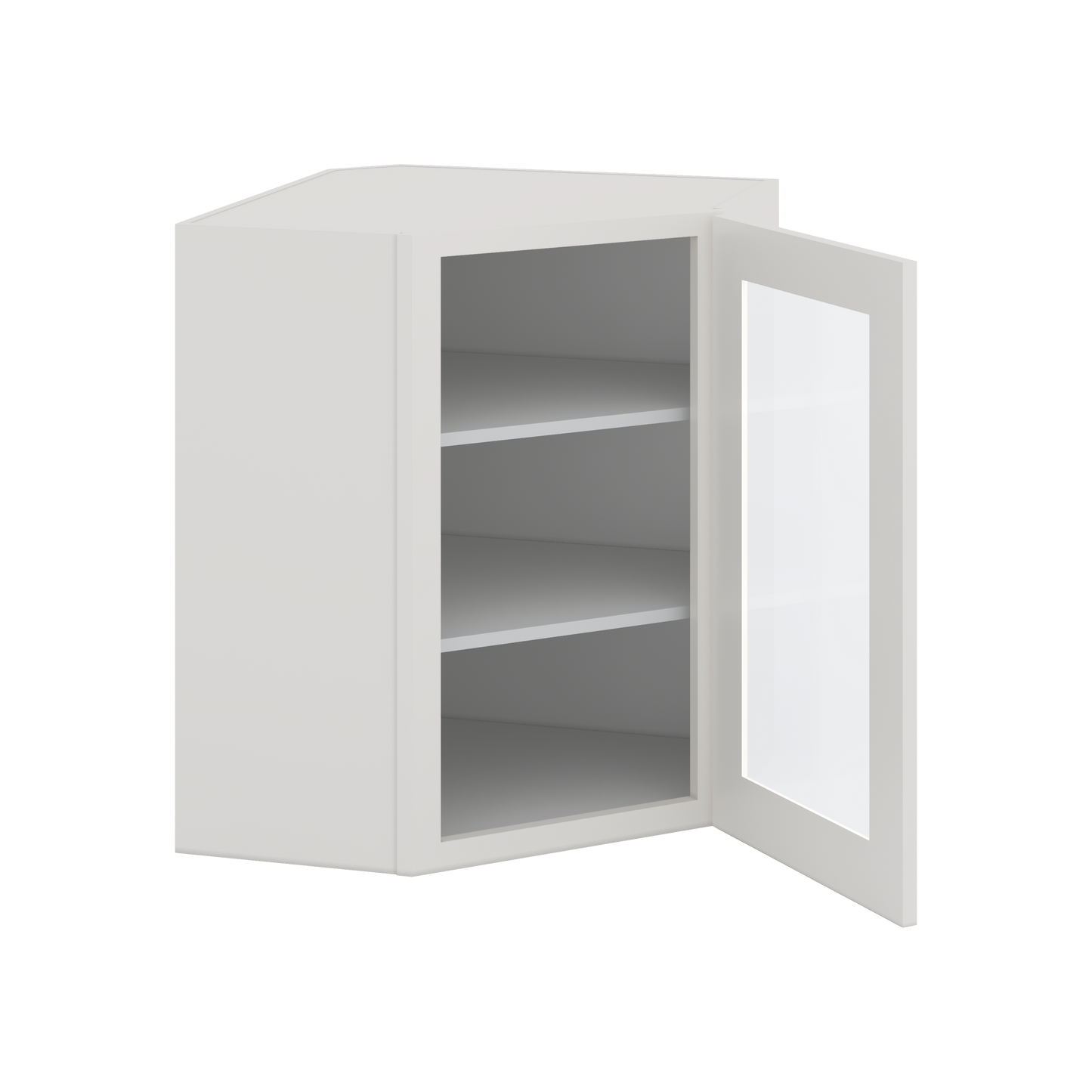 Diagonal Corner 2WS White Shaker 1-1/4" Overlay Glass Ready Wall Cabinet 24" Wide by 30", 36" & 42" Tall