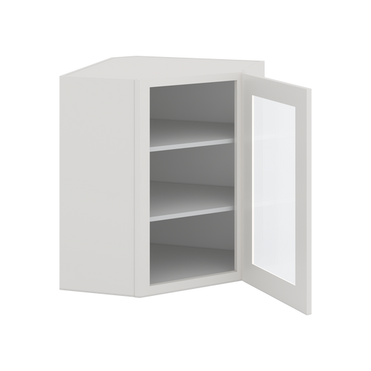 Diagonal Corner 2WS White Shaker 1-1/4" Overlay Glass Ready Wall Cabinet 24" Wide by 30", 36" & 42" Tall