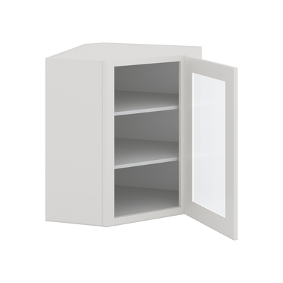 Diagonal Corner 2WS White Shaker 1-1/4" Overlay Wall Glass Cabinet 24" Wide by 30", 36" & 42" Tall