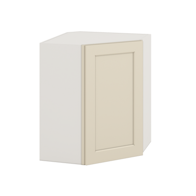 Diagonal Corner Manhattan Cream Shaker 1-1/4" Overlay Glass Ready Wall Cabinet 24" Wide by 30", 36" & 42" Tall