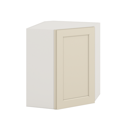 Diagonal Corner Manhattan Cream Shaker 1-1/4" Overlay Wall Cabinet 24" Wide by 30", 36" & 42" Tall