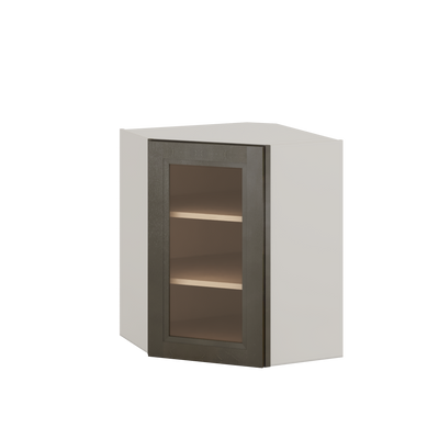 Diagonal Corner Huntington Cinder Double Shaker Glass Ready Wall Cabinet 24" Wide by 30", 36" & 42" Tall