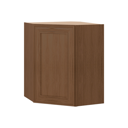 Diagonal Corner 24" Wide by 30", 36" & 42" Tall Elegant Craftsman Mocha Shaker 1-1/4" Overlay Wall Cabinet