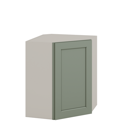 Diagonal Corner Green Shaker 1-1/4" Overlay Wall Cabinet 24" Wide by 30", 36" & 42" Tall