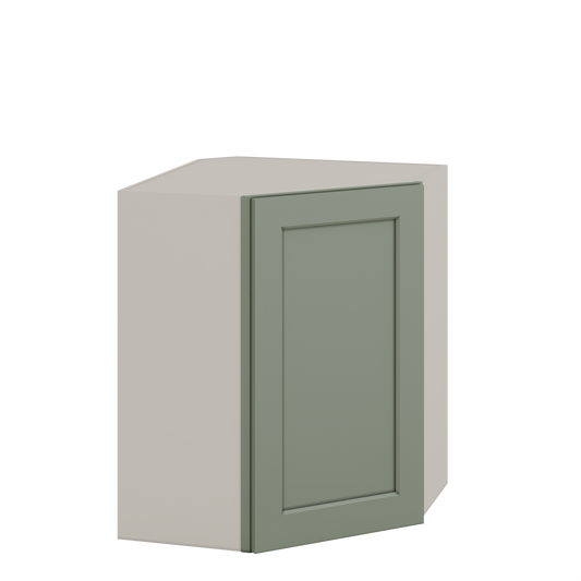 Diagonal Corner Green Shaker 1-1/4" Overlay Wall Cabinet 24" Wide by 30", 36" & 42" Tall