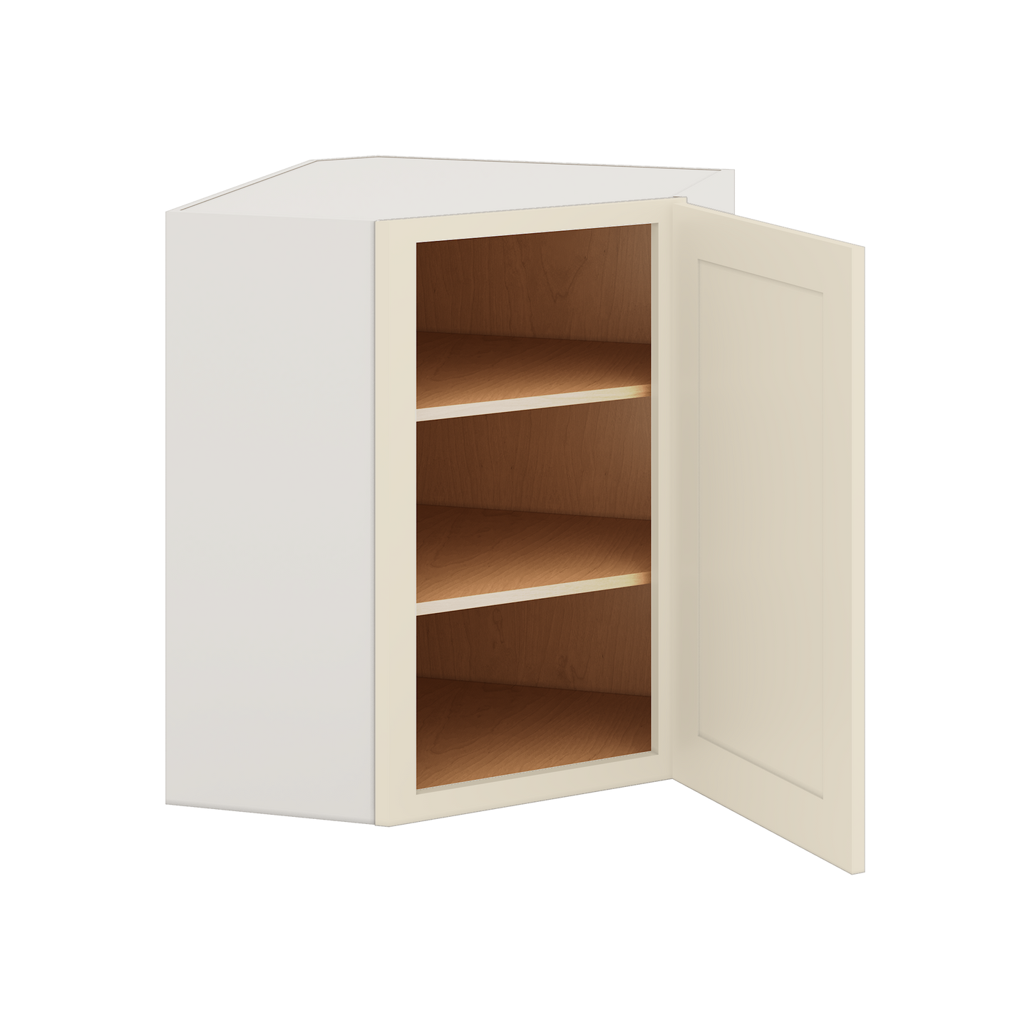 Diagonal Corner Manhattan Cream Shaker 1-1/4" Overlay Wall Cabinet 24" Wide by 30", 36" & 42" Tall