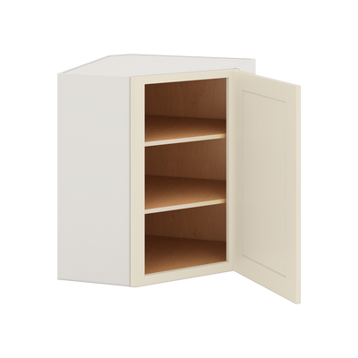 Diagonal Corner Manhattan Cream Shaker 1-1/4" Overlay Wall Cabinet 24" Wide by 30", 36" & 42" Tall