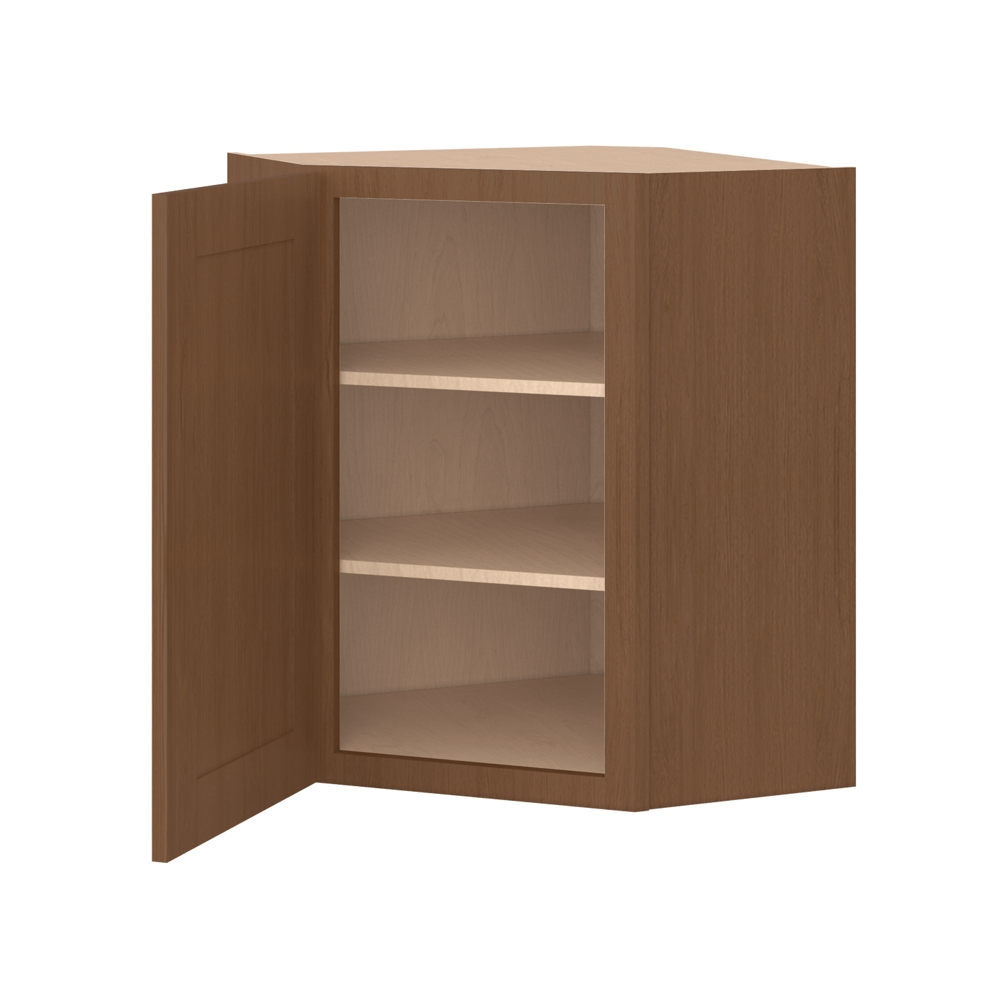 Diagonal Corner 24" Wide by 30", 36" & 42" Tall Elegant Craftsman Mocha Shaker 1-1/4" Overlay Wall Cabinet