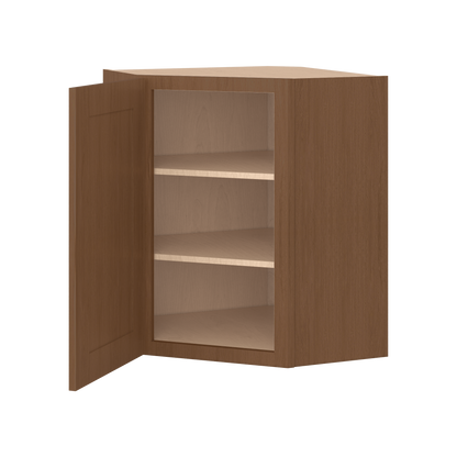 Diagonal Corner 24" Wide by 30", 36" & 42" Tall Elegant Craftsman Mocha Shaker 1-1/4" Overlay Wall Cabinet