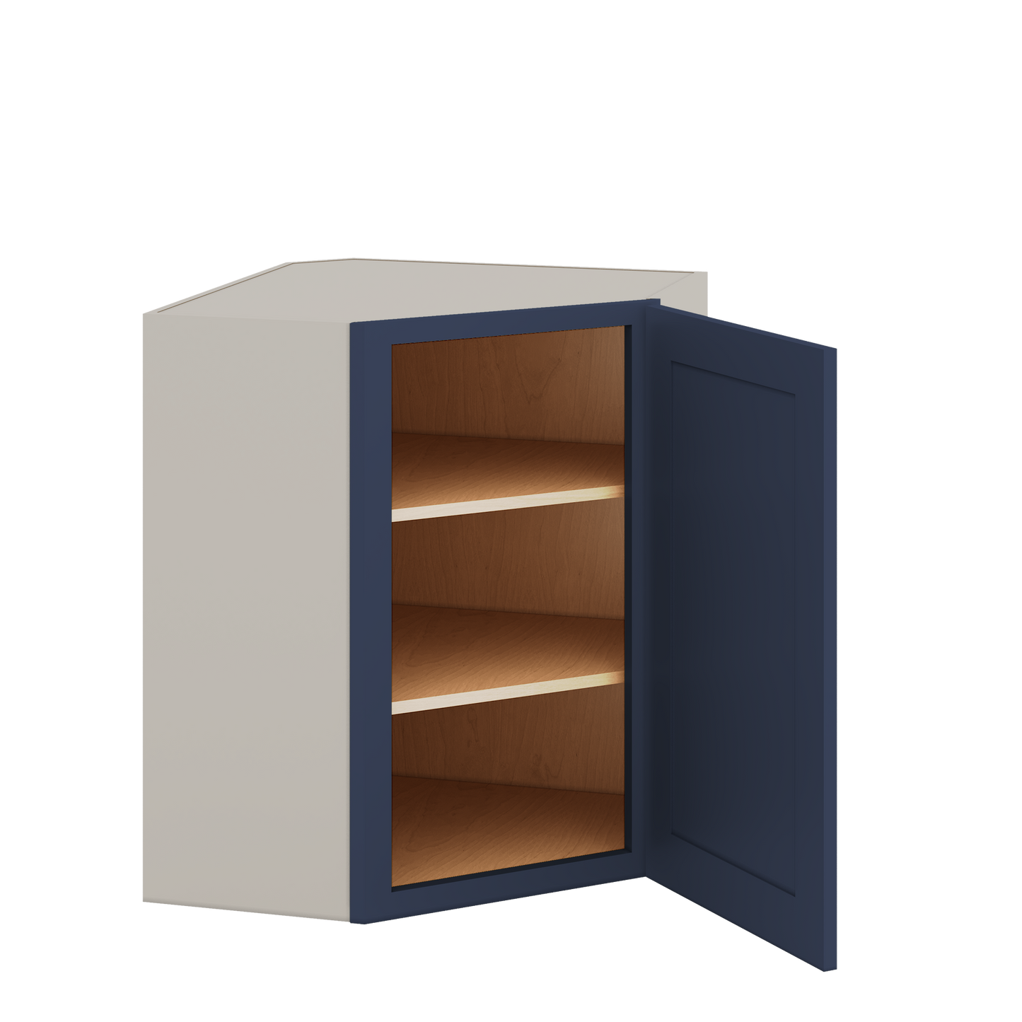 Diagonal Corner NB29 Naval Blue Shaker 1-1/4" Overlay Wall Cabinet 24" Wide by 30", 36" & 42" Tall