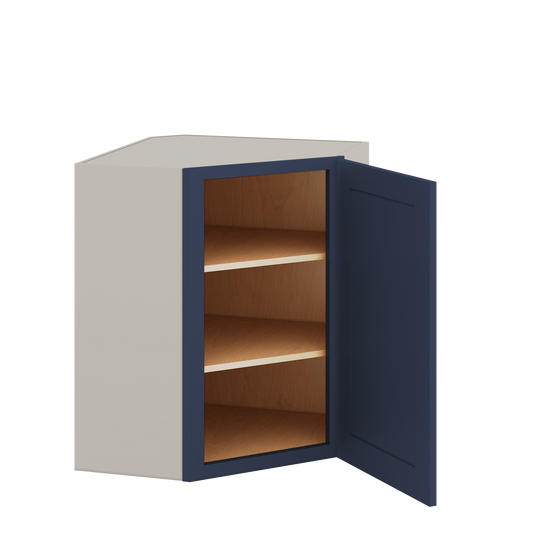 Diagonal Corner NB29 Naval Blue Shaker 1-1/4" Overlay Wall Cabinet 24" Wide by 30", 36" & 42" Tall