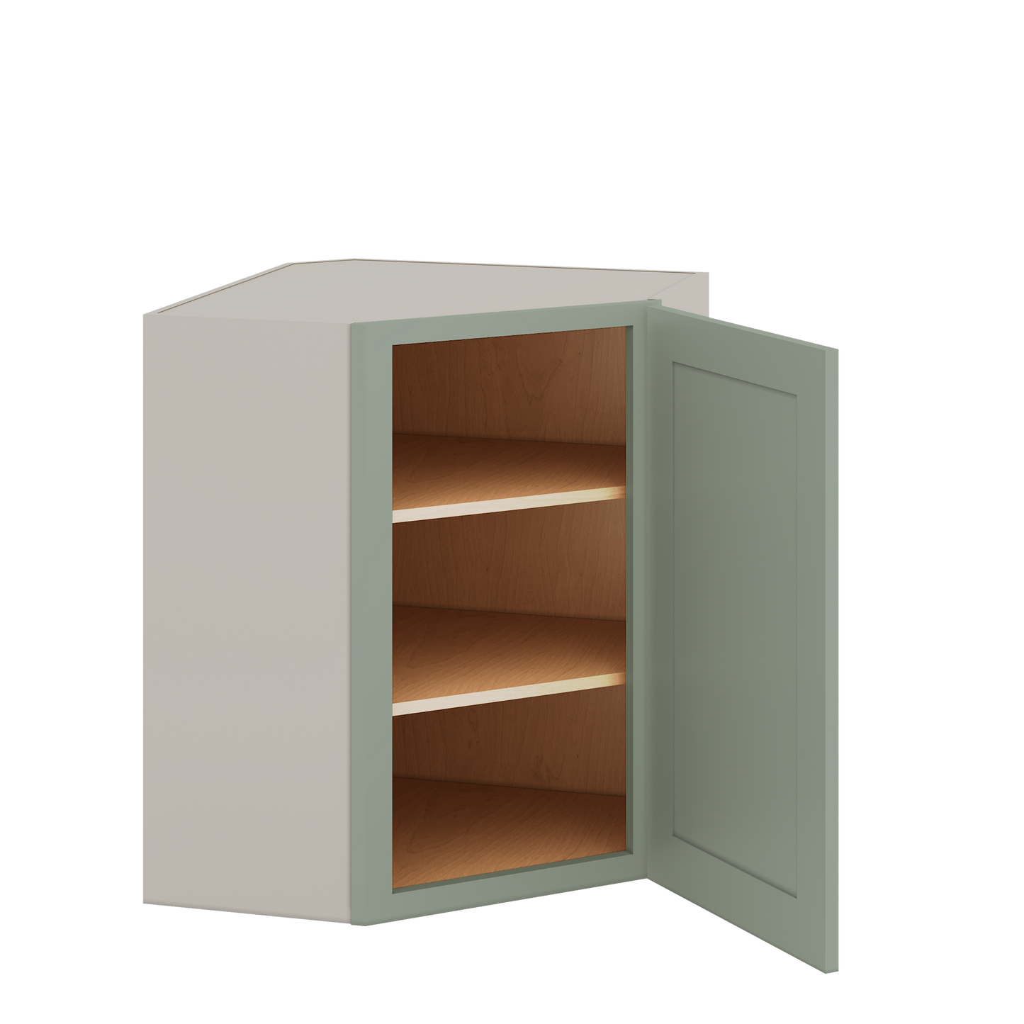 Diagonal Corner Green Shaker 1-1/4" Overlay Wall Cabinet 24" Wide by 30", 36" & 42" Tall