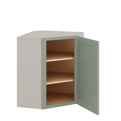 Diagonal Corner Green Shaker 1-1/4" Overlay Wall Cabinet 24" Wide by 30", 36" & 42" Tall