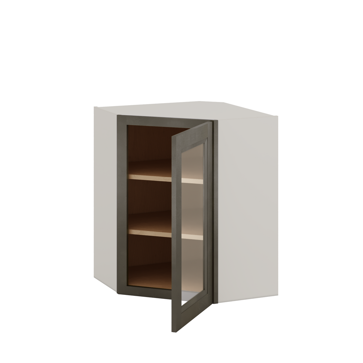 Diagonal Corner Huntington Cinder Double Shaker Glass Ready Wall Cabinet 24" Wide by 30", 36" & 42" Tall