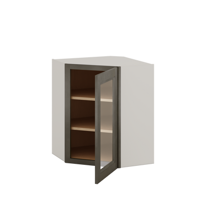 Diagonal Corner Huntington Cinder Double Shaker Glass Ready Wall Cabinet 24" Wide by 30", 36" & 42" Tall