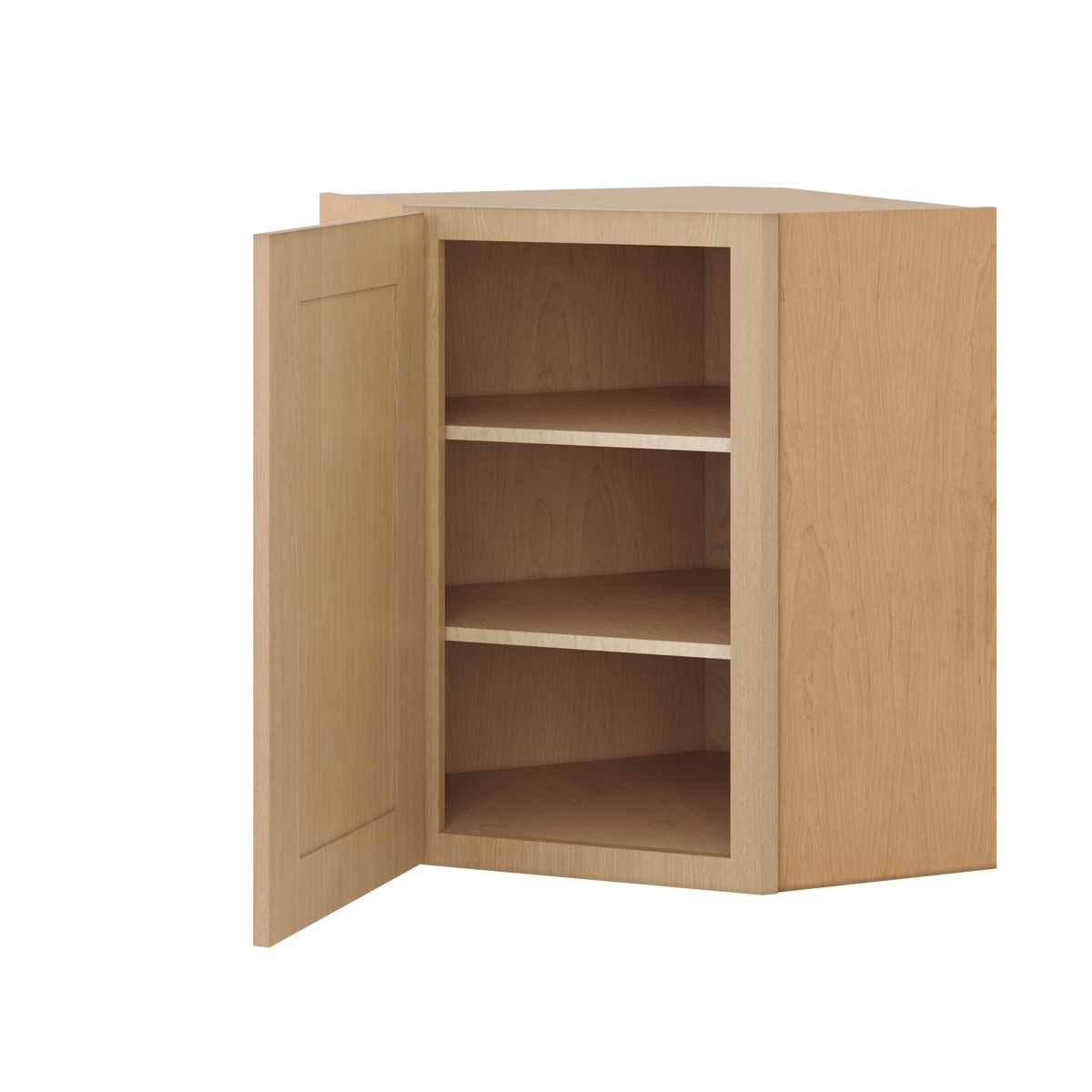 Natural oak elegant craftsman shaker diagonal corner wall 24"–42" rta kitchen cabinet – angle view