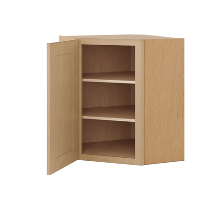 Natural oak elegant craftsman shaker diagonal corner wall 24"–42" rta kitchen cabinet – angle view
