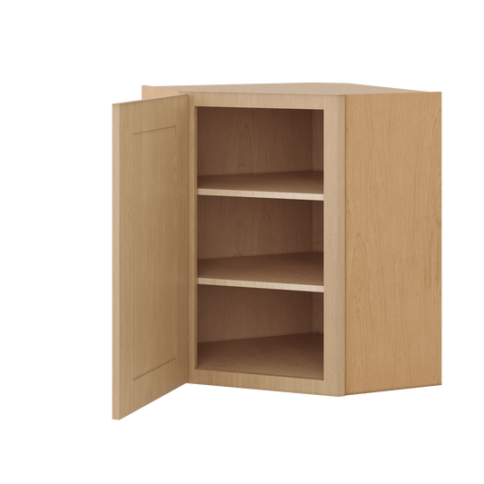 Natural oak elegant craftsman shaker diagonal corner wall 24"–42" rta kitchen cabinet – angle view