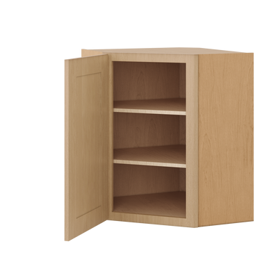Diagonal Corner 24" Wide by 30", 36" & 42" Tall Elegant Oak Craftsman Shaker 1-1/4" Overlay Wall Cabinet
