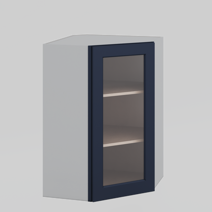 Diagonal Corner NB29 Naval Blue Shaker 1-1/4" Overlay Glass ready Wall Cabinet 24" Wide by 30", 36" & 42" Tall