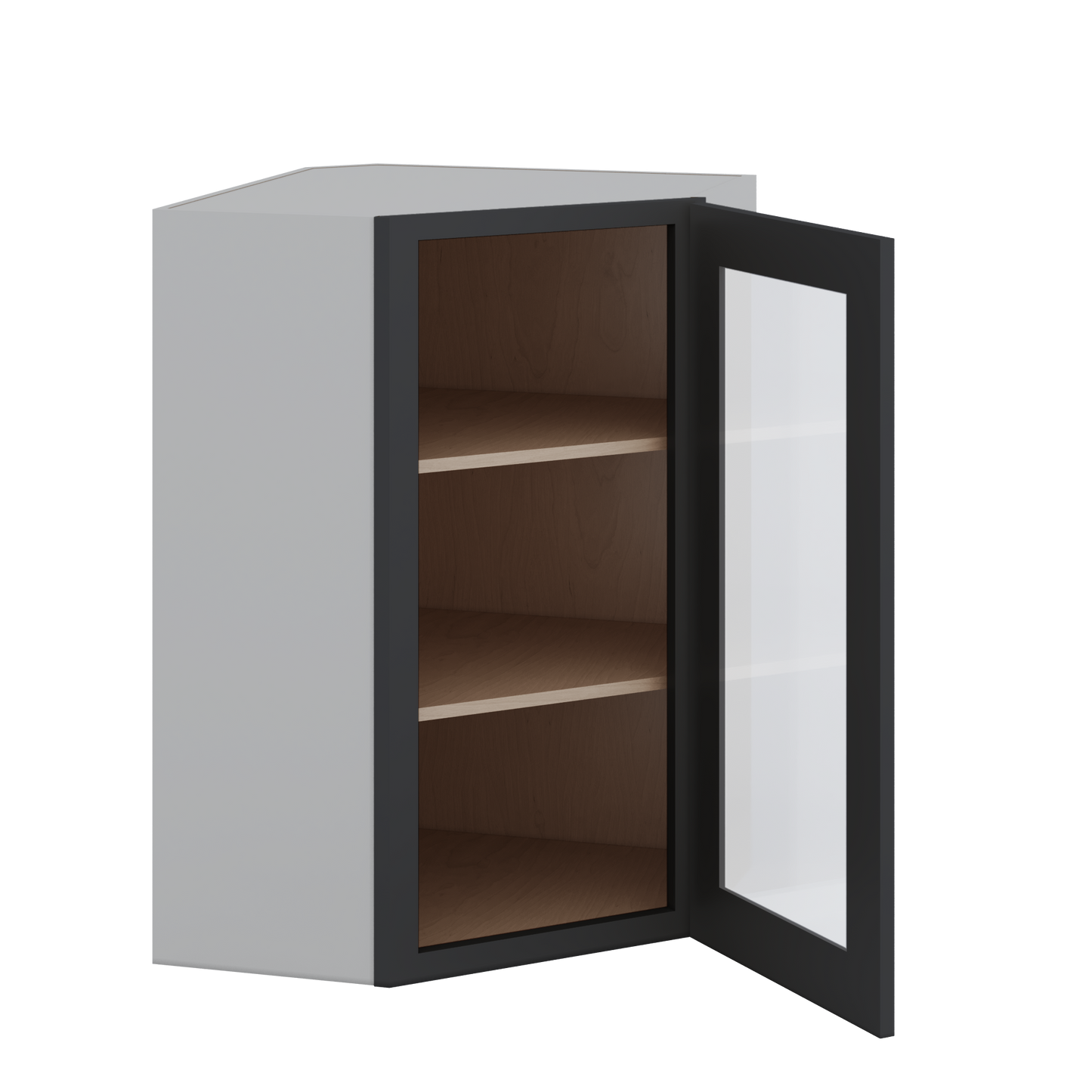 Diagonal Corner 15HNS Hermosa Noir Black Shaker 1-1/4" Overlay Glass Ready Wall Cabinet 24" Wide by 30", 36" & 42" Tall